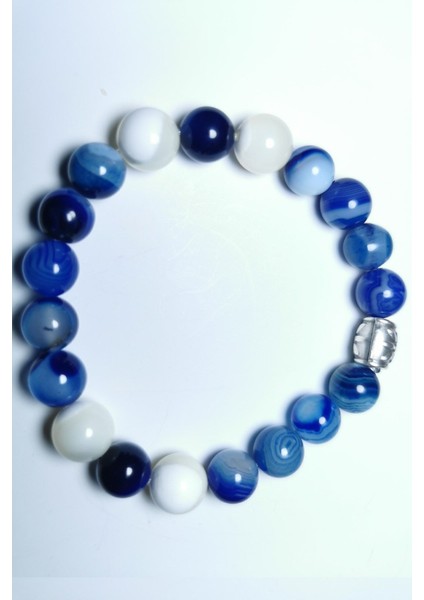 El Yapımı Doğal Taş Bileklik, Mavi Akik ve Sedef Detaylarıyla Şık Tasarım modelleri