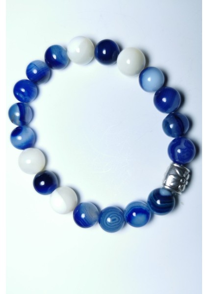 El Yapımı Doğal Taş Bileklik, Mavi Akik ve Sedef Detaylarıyla Şık Tasarım fırsatları
