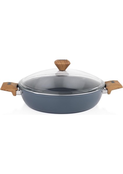 Fiesta Seramik Basık Tencere - Siyah / Açık Kahverengi - 30 cm