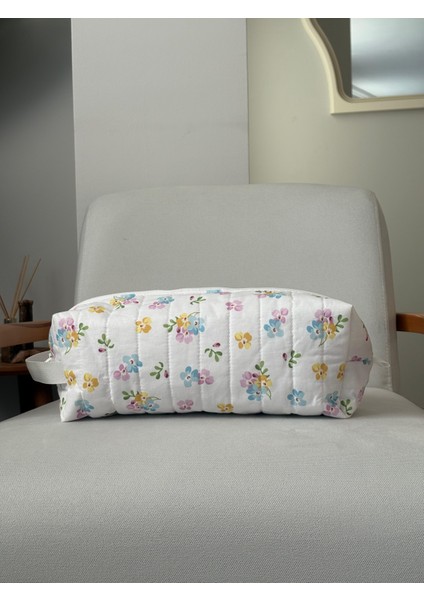 Mavi Çıtır Çiçek Desenli Saç Şekillendirici Için Seyahat Çantası , Büyük Boy Makyaj Çantası, Dyson uyumlu saç şekillendirici çantası, XXL kozmetik ve Makyaj Çantası modelleri