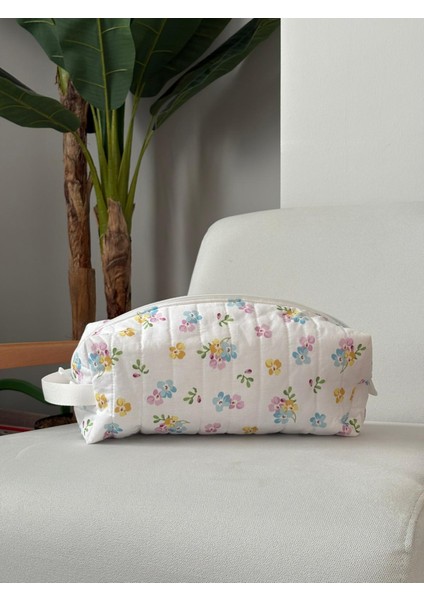 Mavi Çıtır Çiçek Desenli Saç Şekillendirici Için Seyahat Çantası , Büyük Boy Makyaj Çantası, Dyson uyumlu saç şekillendirici çantası, XXL kozmetik ve Makyaj Çantası fırsatları