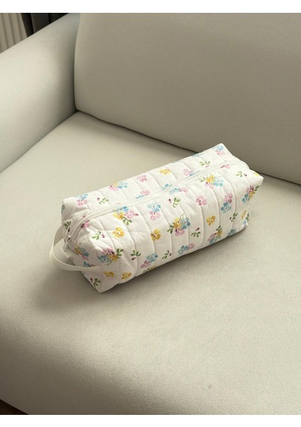 Mavi Çıtır Çiçek Desenli Saç Şekillendirici Için Seyahat Çantası , Büyük Boy Makyaj Çantası, Dyson uyumlu saç şekillendirici çantası, XXL kozmetik ve Makyaj Çantası