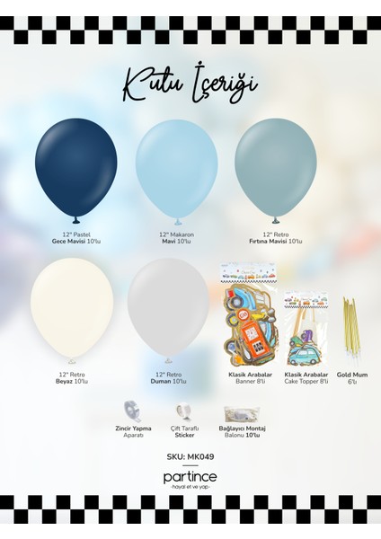 Klasik Arabalar Konseptli Doğum Günü Balon Zincir Seti Araba Tema Balon Zinciri fiyatları