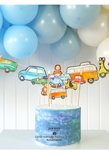 Klasik Arabalar Konseptli Doğum Günü Balon Zincir Seti Araba Tema Balon Zinciri