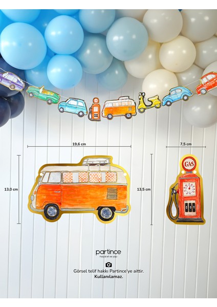 Klasik Arabalar Konseptli Doğum Günü Balon Zincir Seti Araba Tema Balon Zinciri
