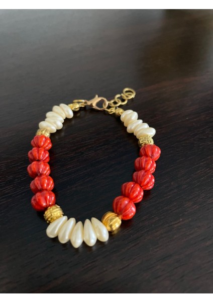 Kırmızı Inci Mercan Bileklik Şık Takı Tasarımı indirimleri