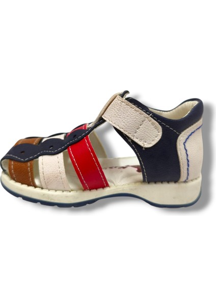 3014-20 Anatomik Önü Kapali 3 Şeritli Erkek Çocuk Sandalet Lacivert Kırmızı 18-20 modelleri