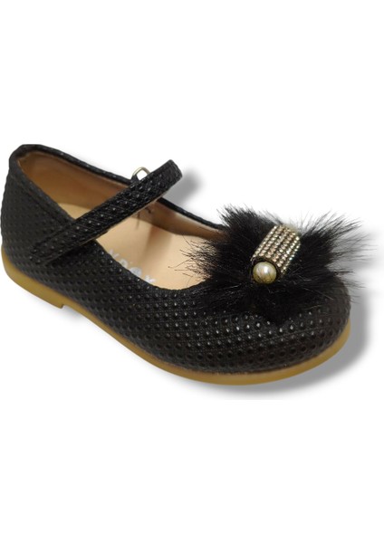 Bebek 3017-20 Baskı Deri Tüylü Kız Çocuk Babet