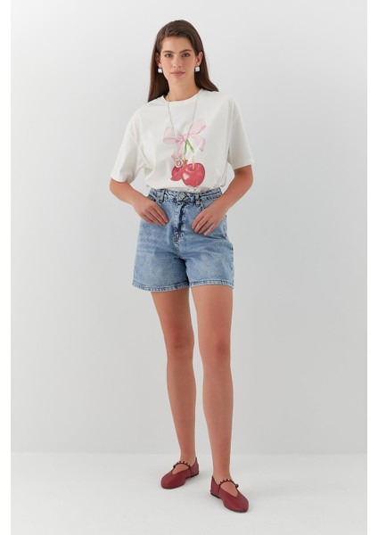 Yüksek Bel Denim Şort Mavi modelleri