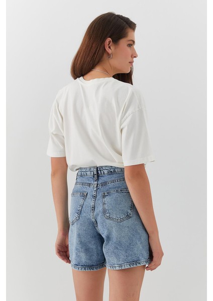 Yüksek Bel Denim Şort Mavi fırsatları