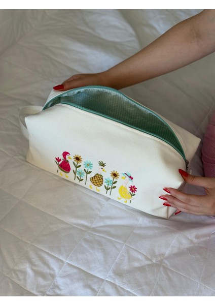 Kaz Nakışlı Büyük Boy Saç Şekillendirici Çantası – Makyaj Kozmetik ve Seyahat Organizer Çanta indirimleri