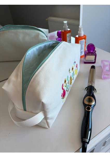 Kaz Nakışlı Büyük Boy Saç Şekillendirici Çantası – Makyaj Kozmetik ve Seyahat Organizer Çanta modelleri