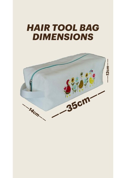 Kaz Nakışlı Büyük Boy Saç Şekillendirici Çantası – Makyaj Kozmetik ve Seyahat Organizer Çanta