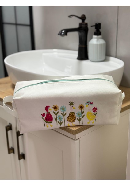 Kaz Nakışlı Büyük Boy Saç Şekillendirici Çantası – Makyaj Kozmetik ve Seyahat Organizer Çanta