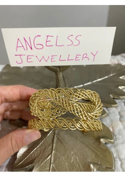El Yapımı Örgü Sarmal Fiyonk Detaylı Altın Kaplama Bileklik
