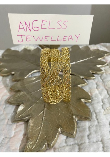 El Yapımı Örgü Sarmal Fiyonk Detaylı Altın Kaplama Bileklik modelleri