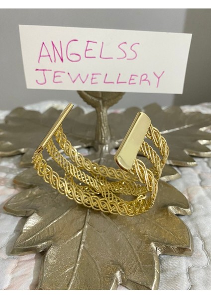 El Yapımı Örgü Sarmal Fiyonk Detaylı Altın Kaplama Bileklik fırsatları