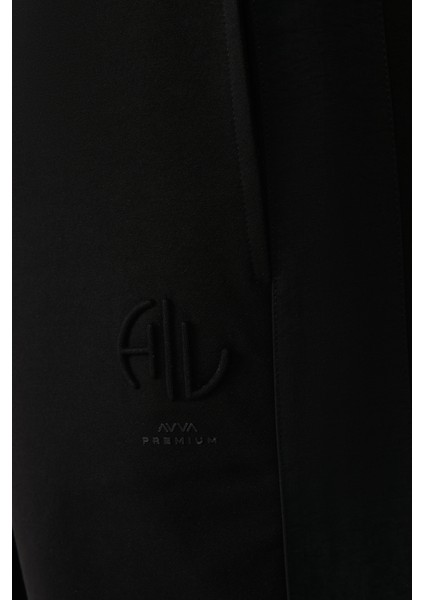 Erkek Siyah Beli Lastikli Bağcıklı 2 İplik Pamuklu Regular Fit Eşofman Altı A41Y3415