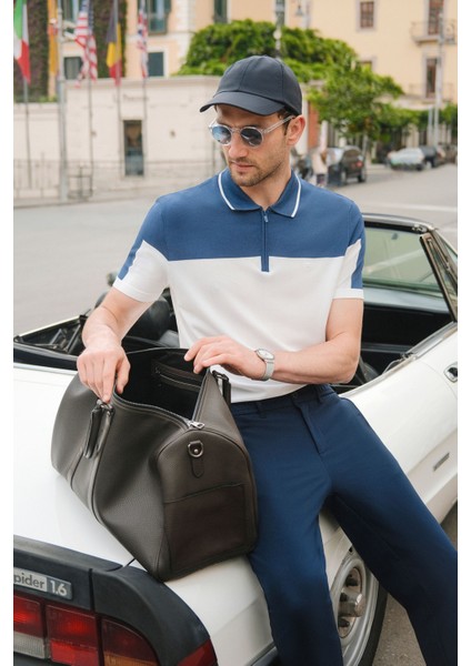 Erkek Lacivert Zeugma Slim Fit Pantolon Beli Lastikli 360 Derece Esnek Teknik Kumaş A41y3077