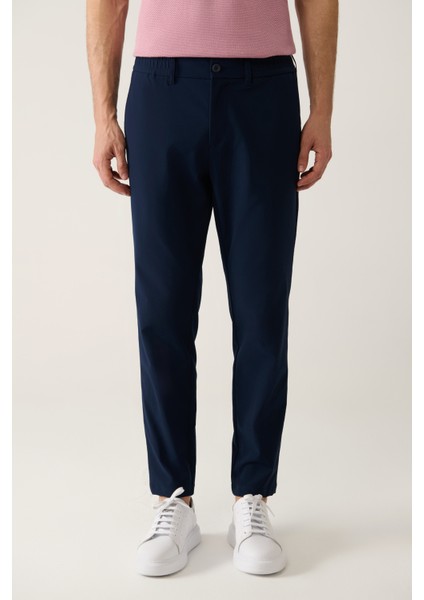 Erkek Lacivert Zeugma Slim Fit Pantolon Beli Lastikli 360 Derece Esnek Teknik Kumaş A41y3077 modelleri