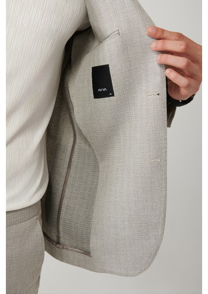 Erkek Gri Astarsız Keten Karışımlı Lightweight Comfort Slim Fit Ceket A41Y4029