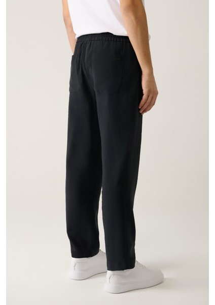 Erkek Siyah Beli Lastikli Modal Rahat Kesim Truva Relaxed Fit Pantolon A41Y3031