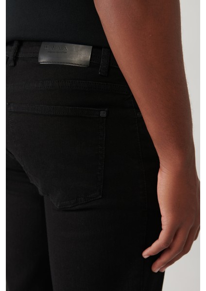 Erkek Siyah Düz Yıkama Esnek Jean Pantolon B003504