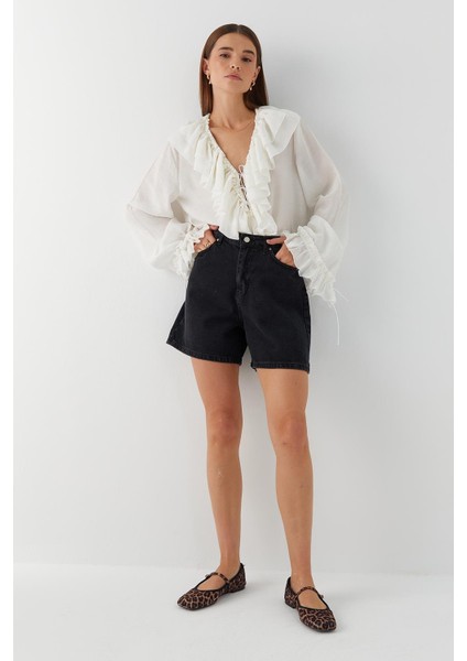 Yüksek Bel Denim Şort Siyah fiyatları