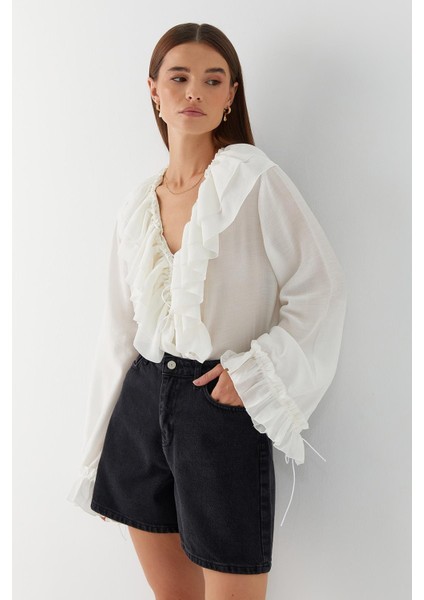 Yüksek Bel Denim Şort Siyah modelleri