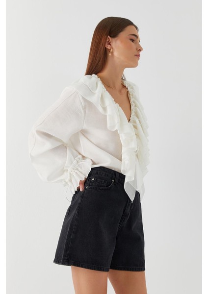 Yüksek Bel Denim Şort Siyah fırsatları