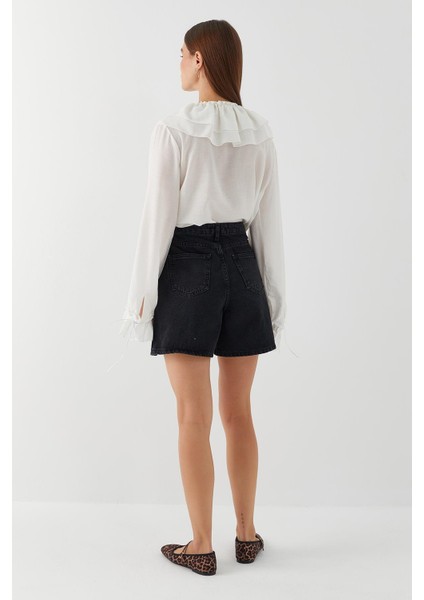 Yüksek Bel Denim Şort Siyah indirimleri