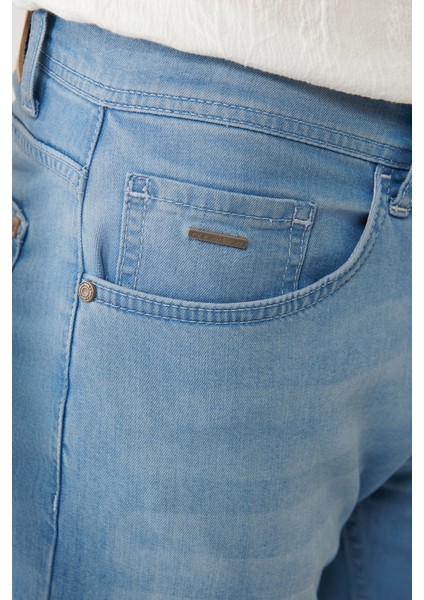 Erkek Mavi Eskitme Yıkamalı Esnek İnce Berlin Slim Fit Jean Pantolon A41Y3506