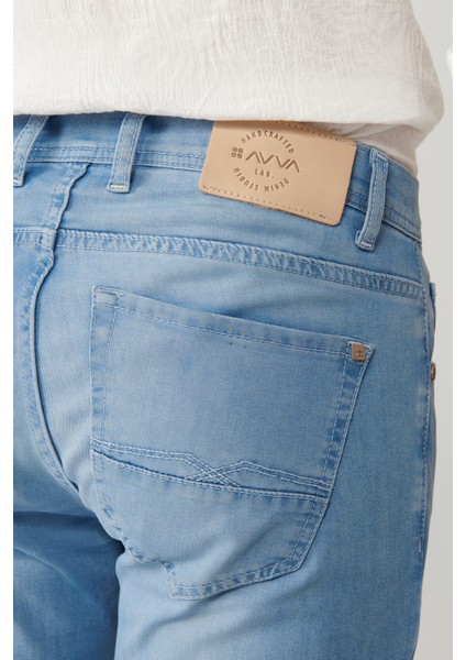 Erkek Mavi Eskitme Yıkamalı Esnek İnce Berlin Slim Fit Jean Pantolon A41Y3506