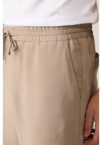 Erkek Bej Beli Lastikli Modal Rahat Kesim Truva Relaxed Fit Pantolon A41Y3031