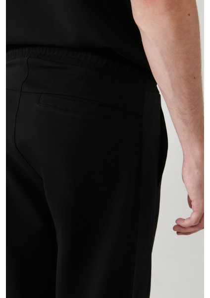 Erkek Siyah Beli Lastikli Bağcıklı 2 İplik Pamuklu Regular Fit Eşofman Altı A41Y3415