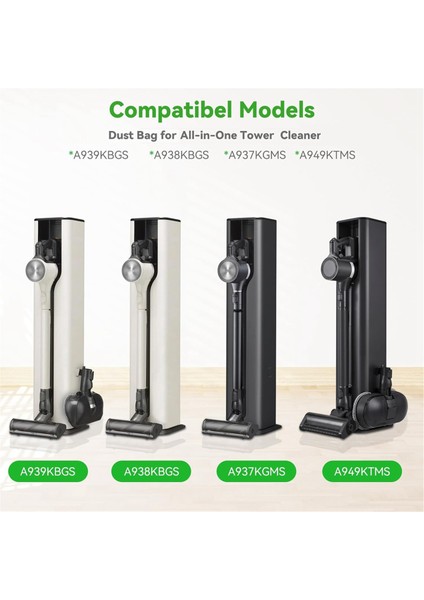 Cordzero Tower A939KBGS, A938KBGS, A937KGMS, A949KTMS Kablosuz Elektrikli Süpürge Torbaları Için Yedek Toz Torbası (Yurt Dışından) fırsatları