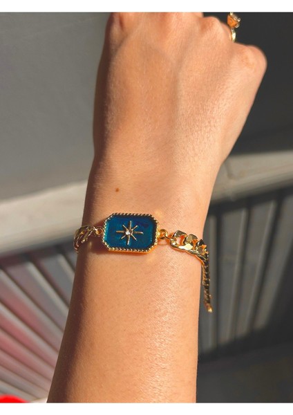 Kadın Zincir Saks Mavi Kuzey Yıldızı Bileklik Şık ve Zarif Takı