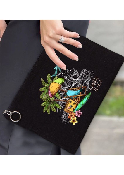 Renkli Yaz Temalı Antrasit Siyah Portföy Çanta 30X21CM, Baskılı El ve Organizer Çanta fiyatları