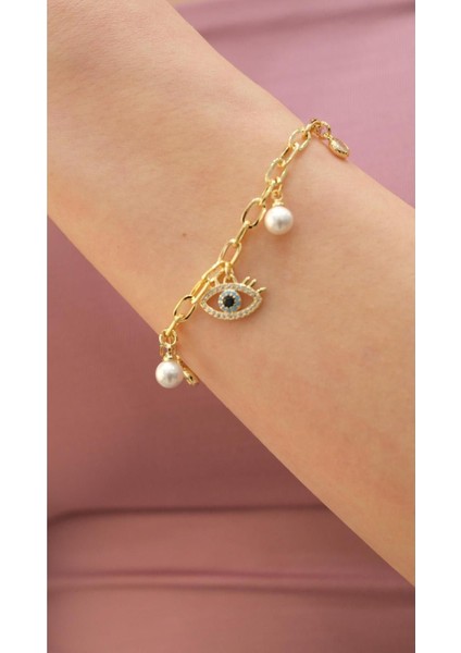 Inci ve Nazar Boncuk Detaylı Şık Bileklik, Zarif Takı Seçeneği