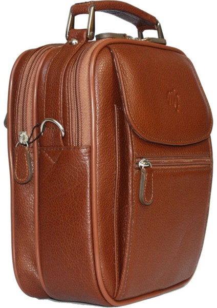 Hakiki Dana Derili Erkek El ve Omuz Askılı Şık Çanta Kahverengi