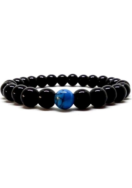 Parlak Mavi Havlit ve Oniks Unisex Bileklik, Renkli ve Şık Tasarım