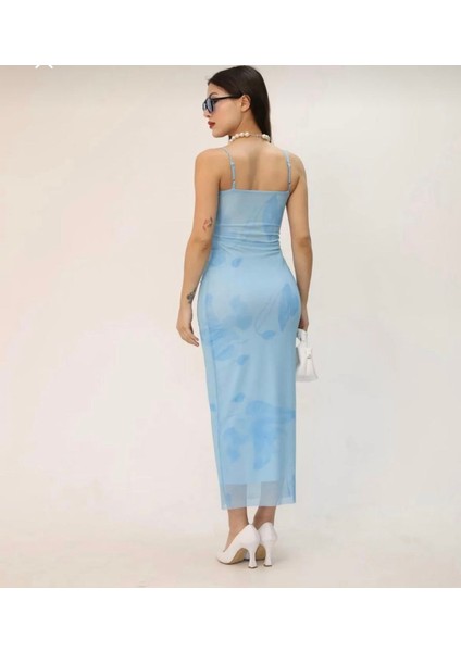 Zr Model Çiçek Desenli Askılı Midi Elbise modelleri