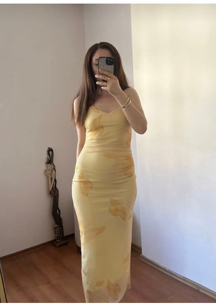 Zr Model Çiçek Desenli Askılı Midi Elbise fiyatları