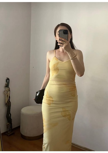 Zr Model Çiçek Desenli Askılı Midi Elbise modelleri