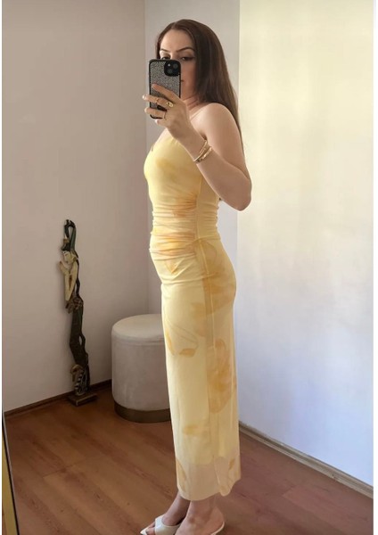 Zr Model Çiçek Desenli Askılı Midi Elbise fırsatları