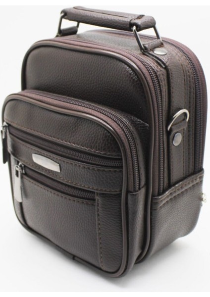 Şık Erkek Kahverengi Çok Gözlü El ve Omuz Çantası