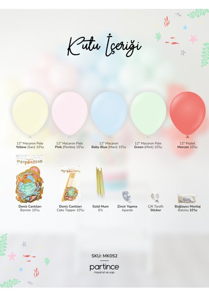 Deniz Canlıları Konseptli Doğum Günü Balon Zincir Seti Deniz Canlıları Tema Balon Zinciri fiyatları