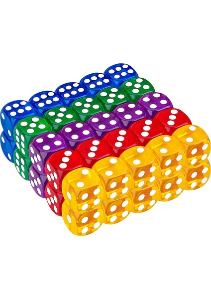 50 Paket 14 mm Yarı Saydam ve Katı 6 Taraflı Oyun Zar Masa Oyunları, Aktivite, Casino Teması, Matematik Öğretimi (Yurt Dışından)