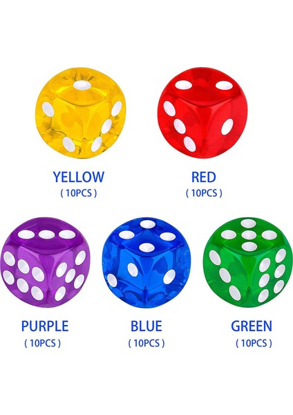 50 Paket 14 mm Yarı Saydam ve Katı 6 Taraflı Oyun Zar Masa Oyunları, Aktivite, Casino Teması, Matematik Öğretimi (Yurt Dışından) modelleri