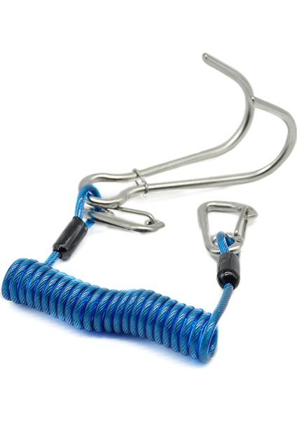 Çift Kafa Dalış Resif Rafting Kancası Paslanmaz Çelik Resif Kancası Spiral Helezon Yay Kablosu Dalış Güvenlik Aksesuarı - Mavi (Yurt Dışından)
